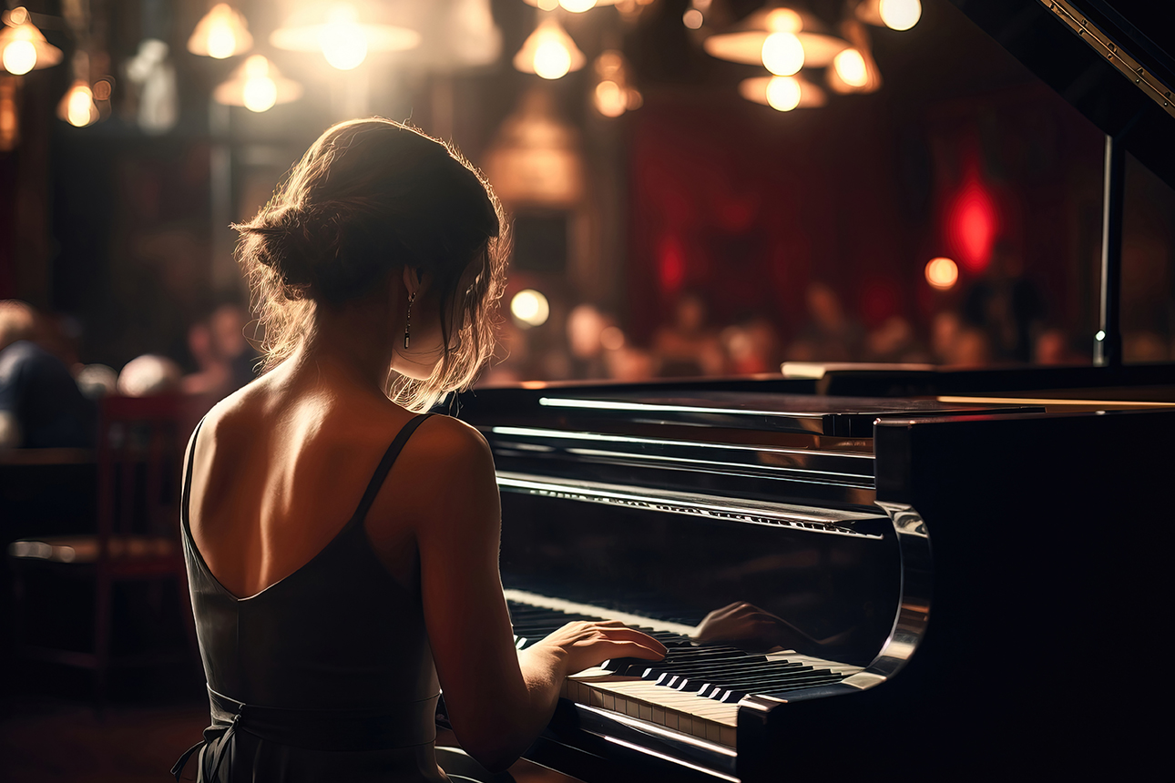 Frau spielt Klavier
